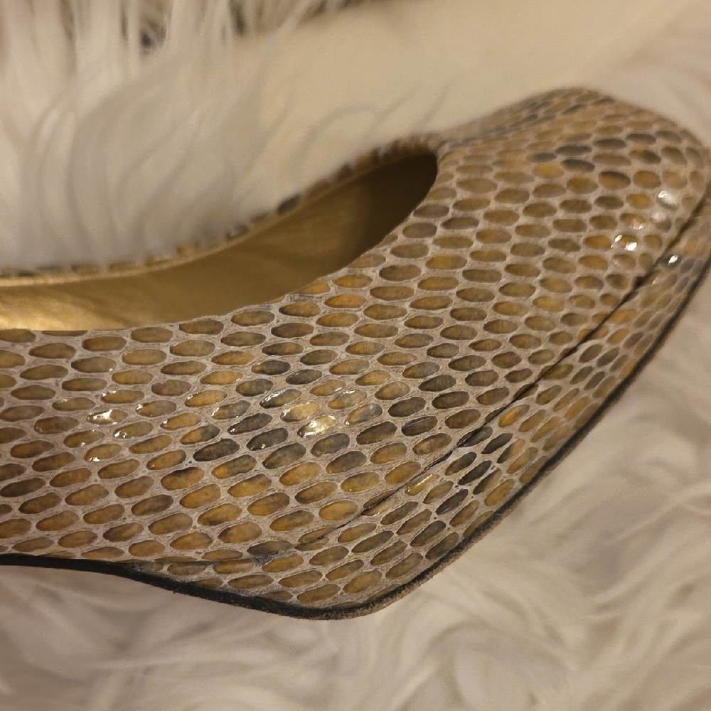 Stuart Weitzman Snakeskin Peep-Toe Heels - Picture 7 of 9